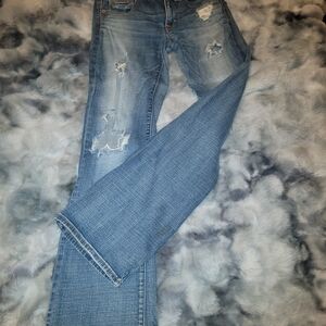 American Eagle Outfitters Light Blue Distressed Flare Jeans
